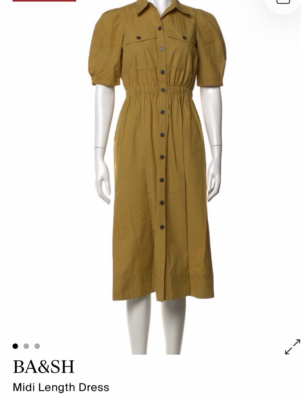 ba&sh mustard-olive midi shirt dress
